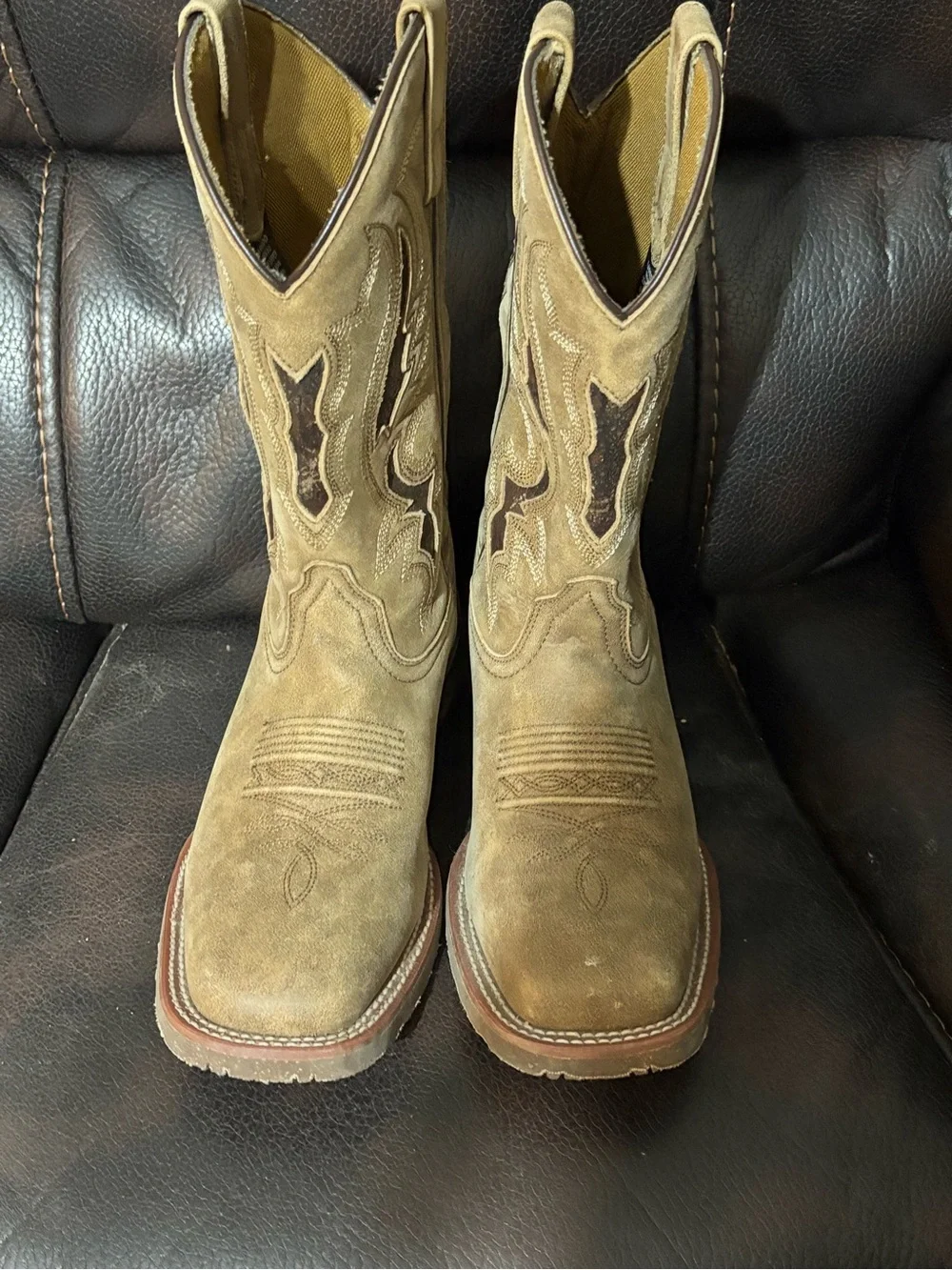 Ariat Tan Suede Cowboy Western Boots with Embroidered Shaft